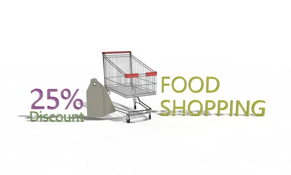 食品购物折扣 %25 上白色，3d 渲染 — 图库照片