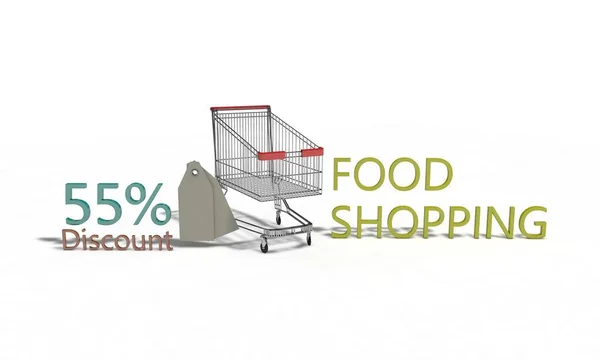 Descuento de compras de alimentos% 55 en blanco, 3d render — Foto de Stock