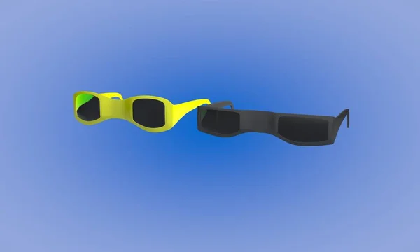 Fundo azul de óculos de sol, renderização 3d — Fotografia de Stock
