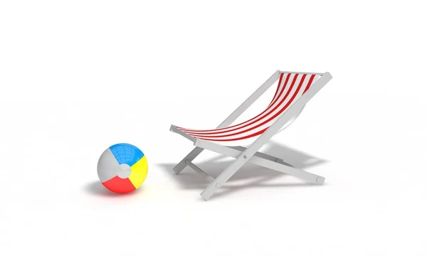 Nafukovací míč a lehátka na pláži, 3d vykreslení — Stock fotografie