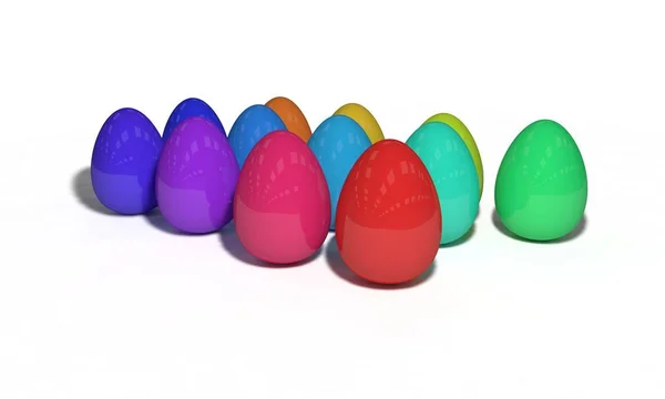 Huevos de colores en blanco, 3d render — Foto de Stock