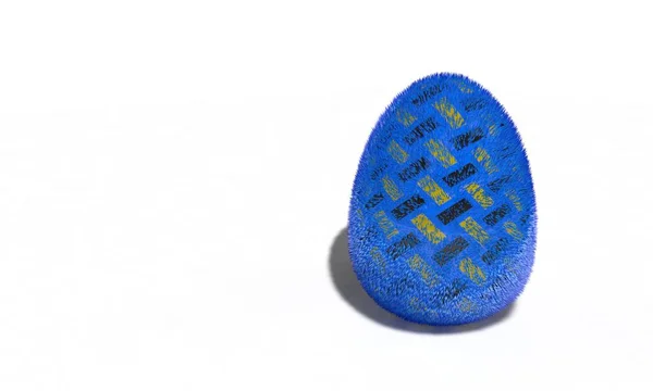 Kék szőrös tojás, fehér, 3D render — Stock Fotó