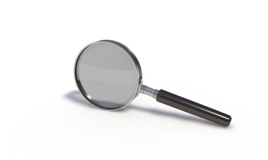 Büyüteç camı üzerinde beyaz, 3d render