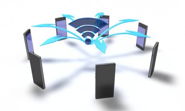 WiFi Cep telefonu arka plan, 3d render bağlanmak