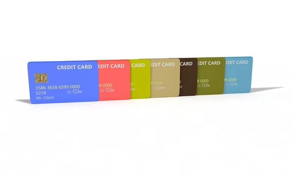 Tarjeta de crédito de color en blanco, 3d render — Foto de Stock
