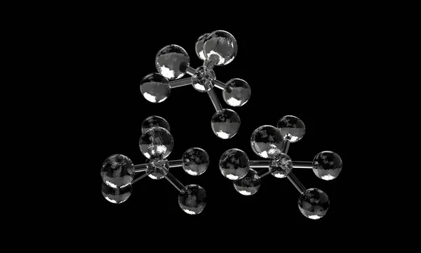 Hielo Estructura molecular en el renderizado negro, 3d — Foto de Stock