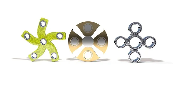 Clásico y cuatro de titanio fidget spinner, 3d render — Foto de Stock