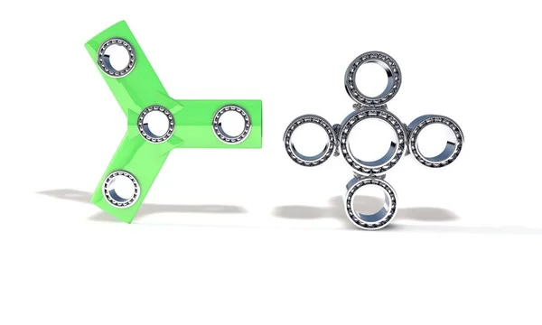 Klassischer und dreihändiger Fidget Spinner, 3D-Renderer — Stockfoto