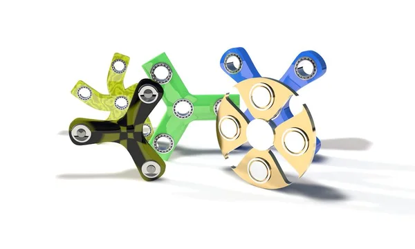 Diferentes fidget spinners de fundo, renderização 3d — Fotografia de Stock