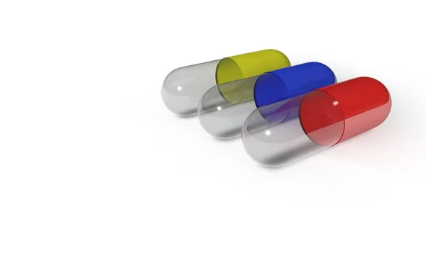 Diferentes píldoras en el blanco, 3d render — Foto de Stock