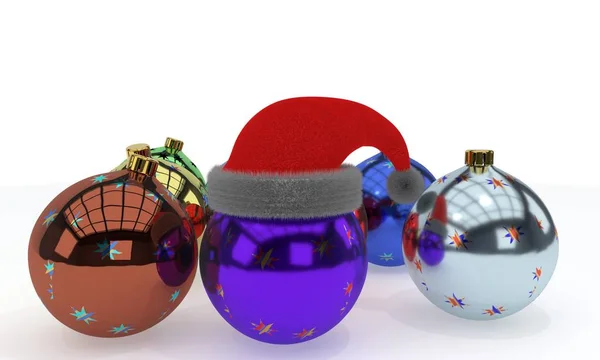 Yeni yıl baubles ve şapka, 3d render