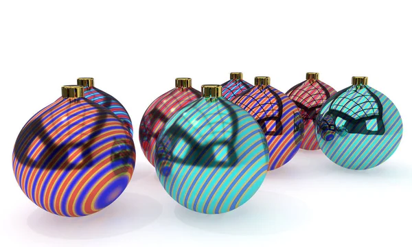 Wave kerst gekleurde kerstballen van achtergrond, 3D-rendering1 — Stockfoto