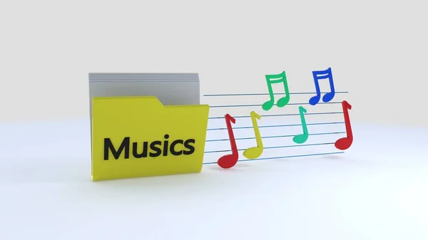 Símbolos de pasta de música, renderização 3d — Fotografia de Stock