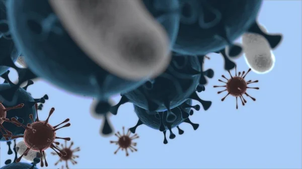 Imágenes microscópicas de virus y bacterias, animación 3d render — Foto de Stock