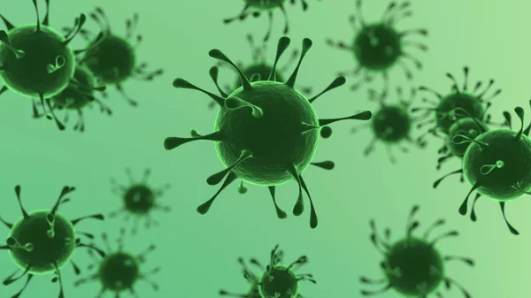 Imágenes microscópicas de bacterias en verde, 3d renderizado — Foto de Stock