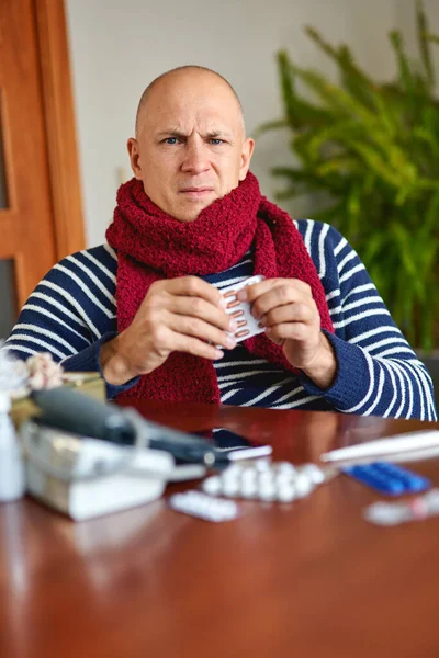 Man Taking Medicine Man Holding Blister Pack Pills Hand Concept — Stock Photo, Image