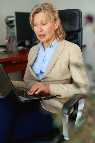 Retrato de mulher madura chefe trabalhando no escritório — Fotografia de Stock