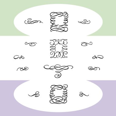 Fantezi kaydırma bezemeler, eski moda simgeleri ve çerçeveler