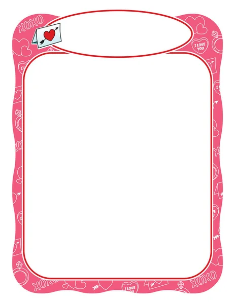 Valentine frame with love letter, pink and wavy — Stock Vector