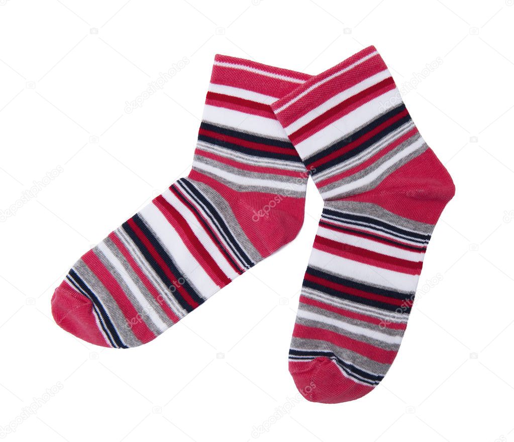 Cute striped socks isolated on the white