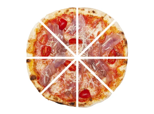 Acht Stück Pizza isoliert auf weiß — Stockfoto