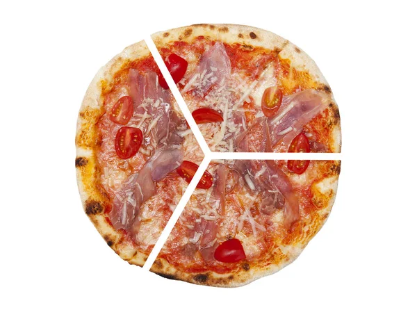 Drie stukken van pizza geïsoleerd op wit — Stockfoto