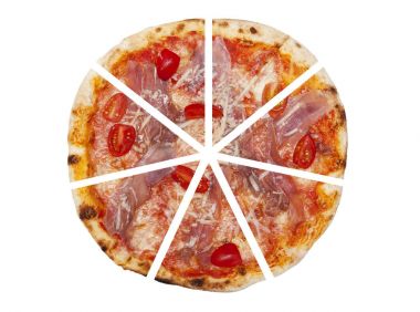 Beyaz arka plan üzerinde izole pizza yedi adet