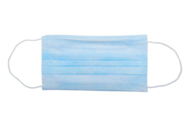 Top view of one surgical disposable face mask PP 3-ply with earloop isolated on white background - used in COVID-19 global pandemic of coronavirus SARS-CoV-2 clipart