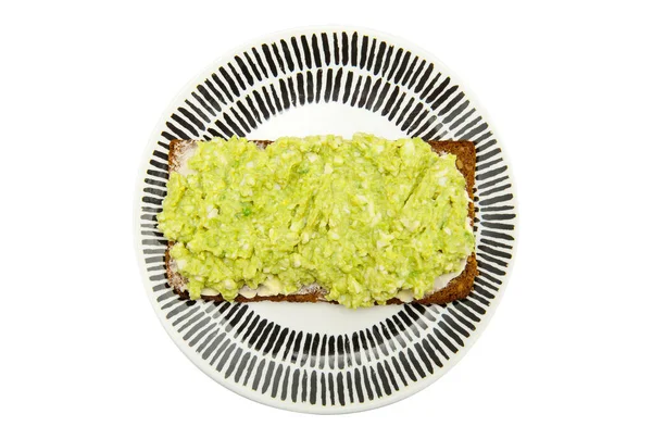 Top View Healthy Sandwich Fresh Avocado Boiled Eggs Paste Plate — Stock Photo, Image