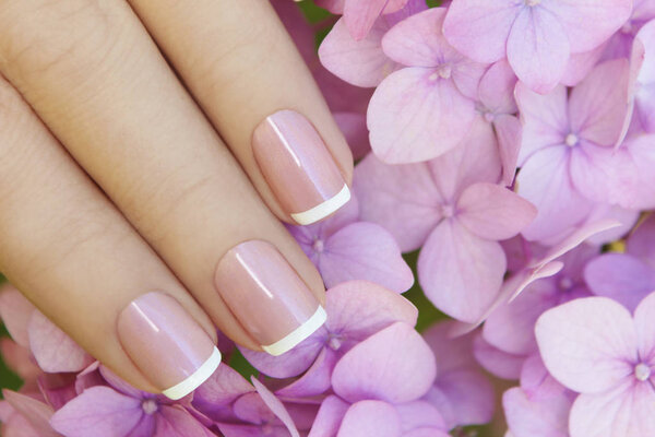 Short pink lilac French manicure