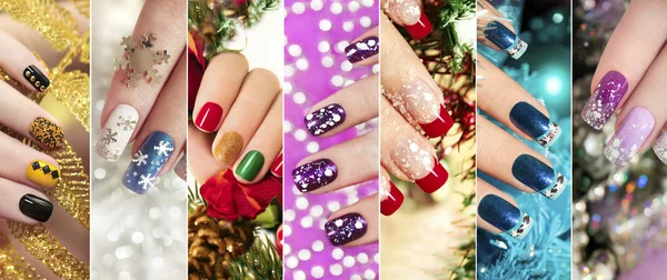 Kolorowe Christmas paznokcie zimowy paznokci wzorów. — Zdjęcie stockowe