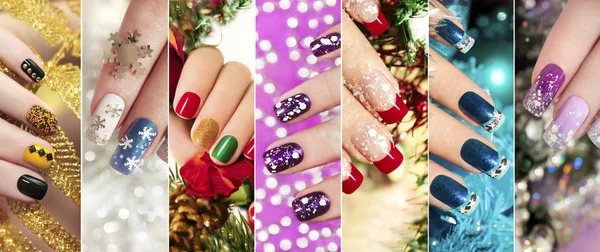 Unhas coloridas de Natal desenhos de unhas de inverno . — Fotografia de Stock