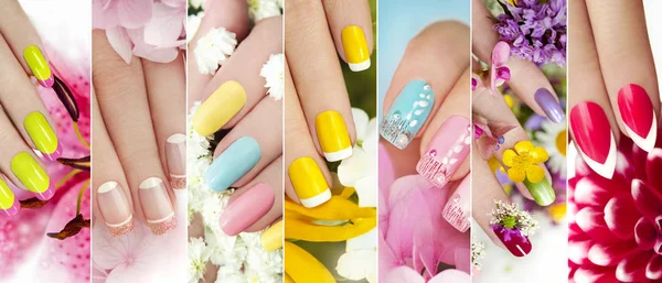 Collage of colorful summer manicure. — Stock Photo, Image