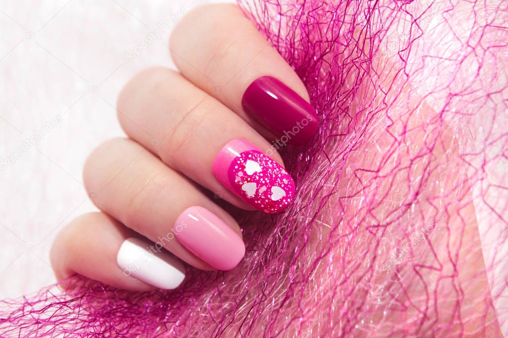 Pink cherry nail design.