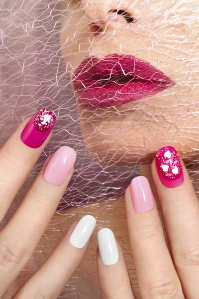 Pink cherry nail design . — Stock Photo, Image