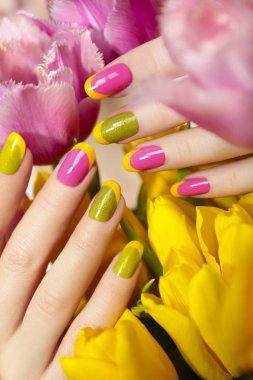 Yellow green French manicure. clipart