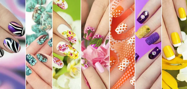 Collection of trendy colorful various manicure . — Stock Photo, Image