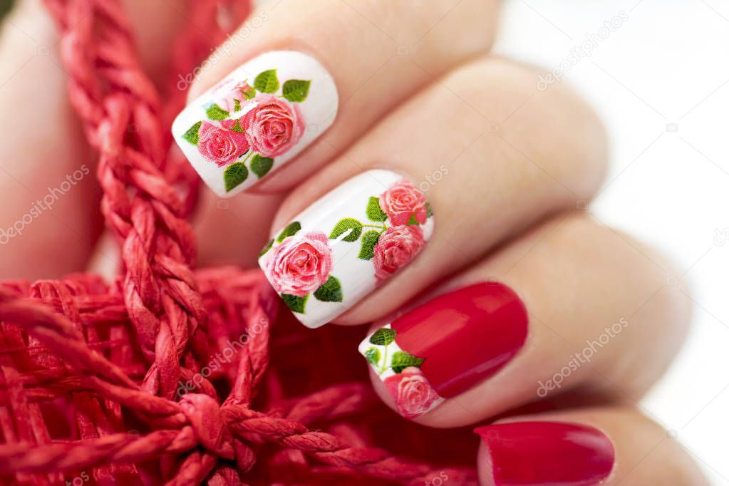 Red French manicure.