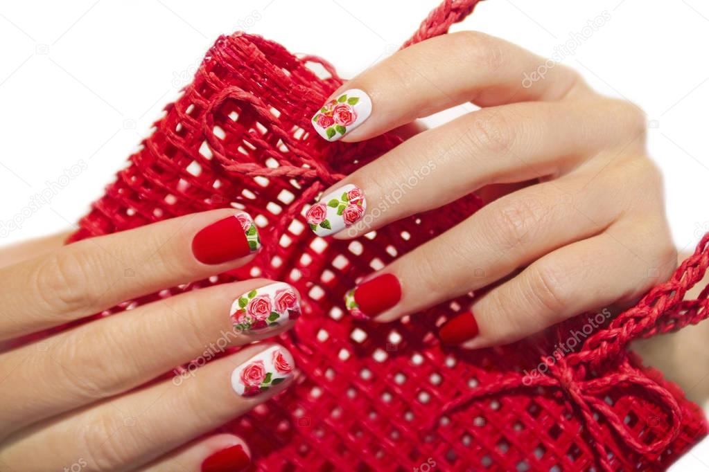 Red French manicure .