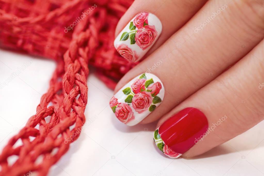 Red French manicure .