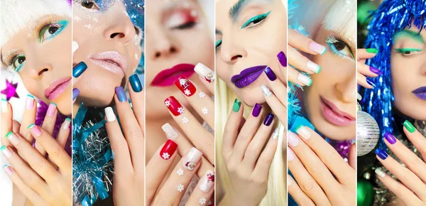 Зимний праздник макияж дизайн на ногтях  . — стоковое фото