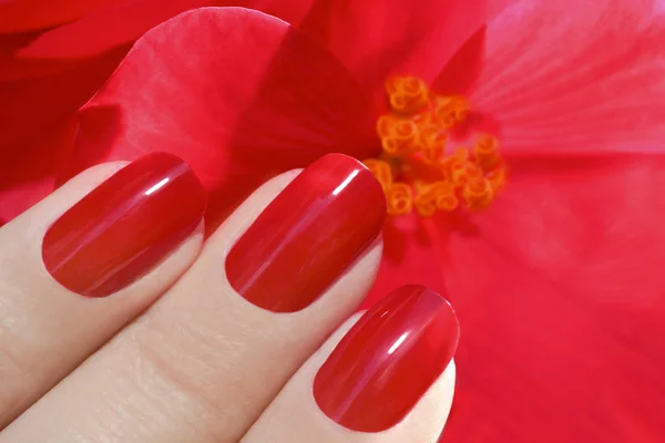 Juicy fashion bright red manicure . — Stock Photo, Image