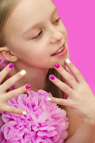 Pink white children's manicure . — Stock Photo, Image