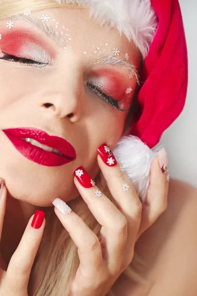 Manucure Maquillage Nouvel Avec Des Flocons Neige Dans Les Yeux — Photo