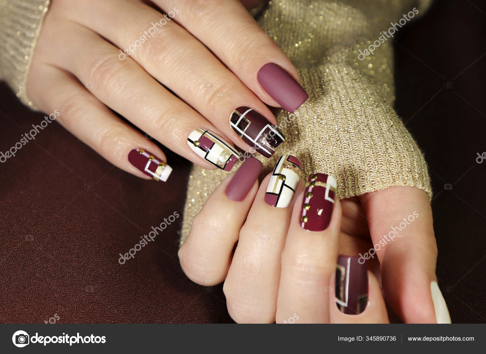 Buy CoolNail Gold Color Diamond Matte Burgundy Press on Wear False Nails  Extra Long Stiletto Frosted Fingersnails Adhesive Tapes Faux Ongles Online  at Low Prices in India - Amazon.in