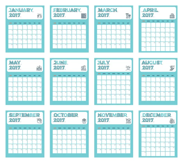 Calendario simple 2017 — Vector de stock