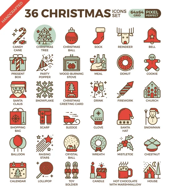 Merry Christmas, xmas, celebration outline icons — Stock Vector