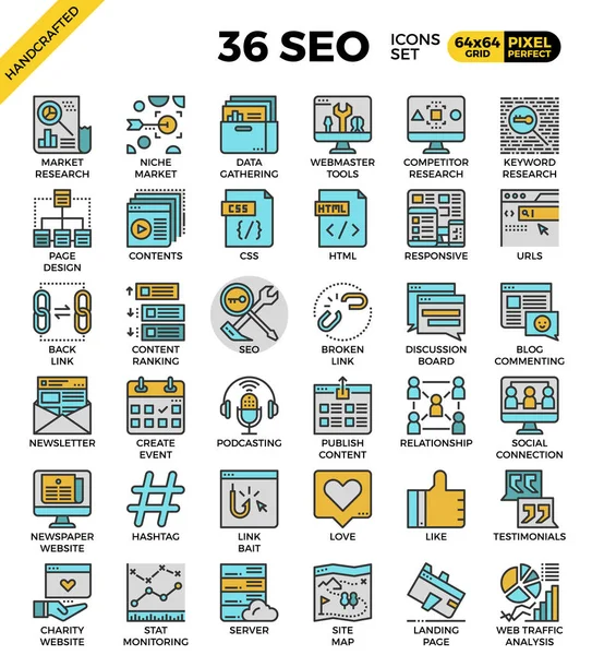 SEO - iconos de optimización de motores de búsqueda — Vector de stock