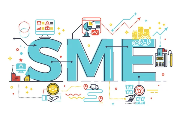Sme, kleine und mittlere Unternehmen, Word Lettering Illustration — Stockvektor