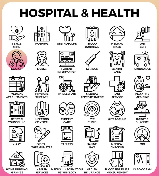 Ícones de conceito hospitalar e de saúde — Vetor de Stock